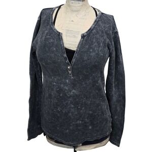 Vintage Otomix Waffle Knit Henley M Acid Wash Grey Grunge Thermal Made in USA